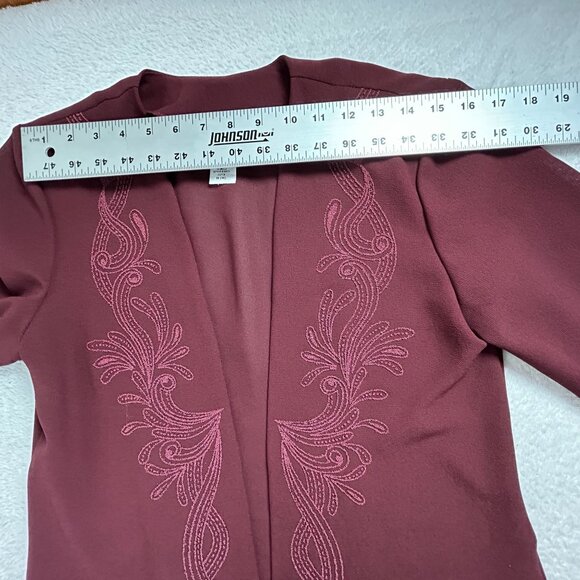 Clara Womens Embroidered Open Front Duster Cardigan Sweater Medium Burgundy New - Picture 5 of 7